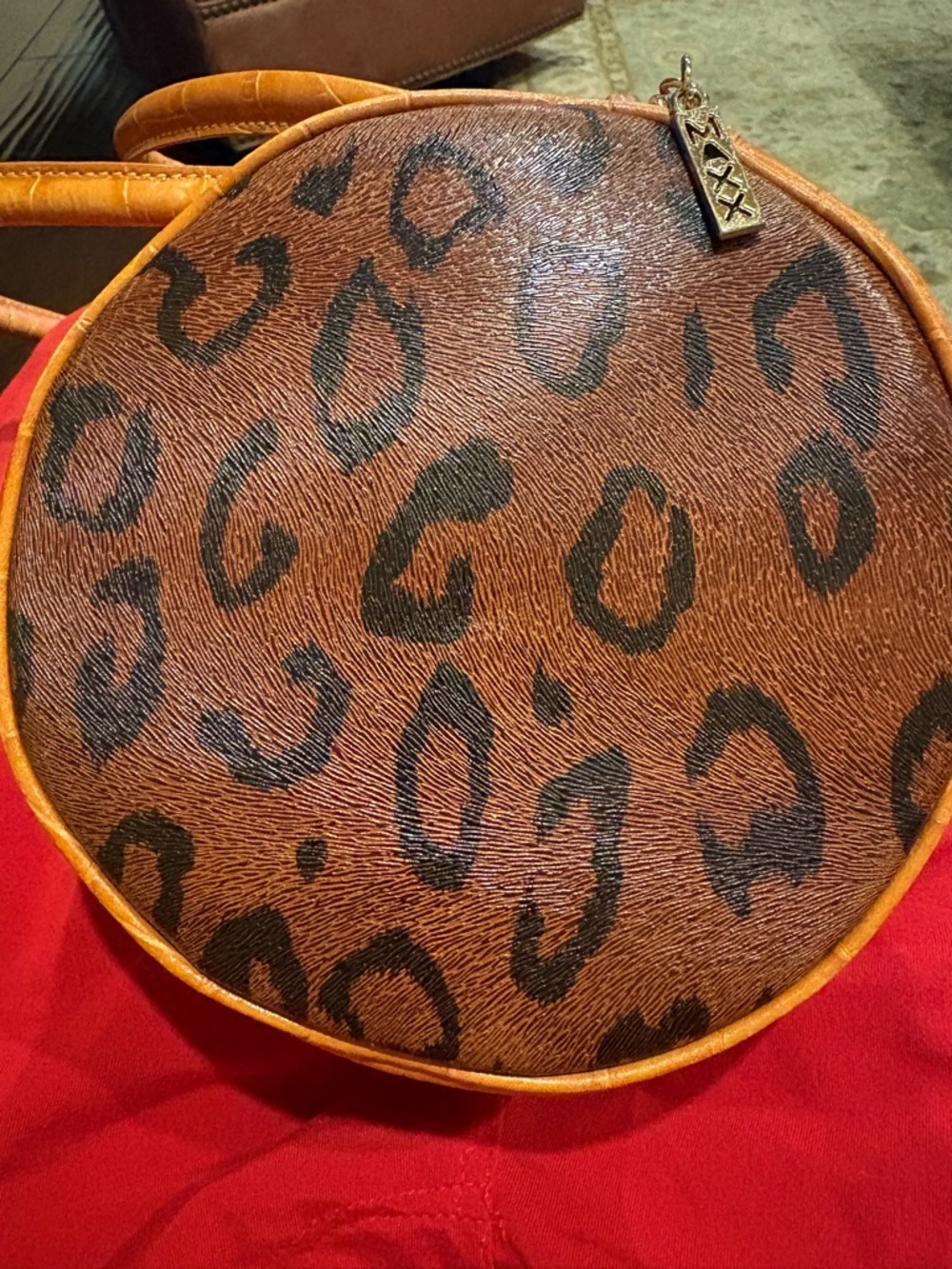 Maxx New York Cognac, Tan and Leopard Patchwork Barrel Bag - Picture 5 of 5